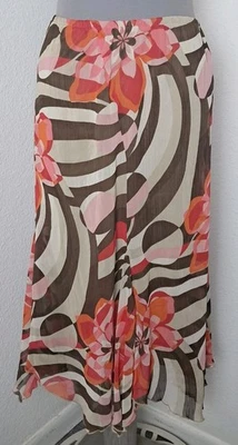 Cato Womans Size M Floral Skirt Brown Orange Pink Stretch Waist - Image 1 of 4