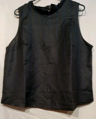 Linen Tank Ruffle Neckline Coquette Dark Fairy Lagenlook Size 2X Black - Image 1 of 4