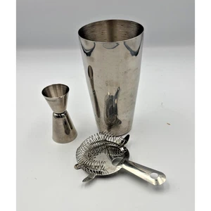 3-Piece Stainless Steel Bartender Set – Boston Shaker, Jigger, Hawthorne Straine - Picture 1 of 2