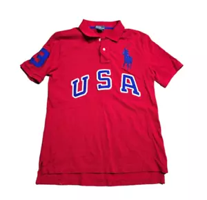 Polo de Ralph Lauren Niños Talla L (14-16) Rojo Blanco Azul EE. UU. Big Pony Polo - Imagen 1 de 9