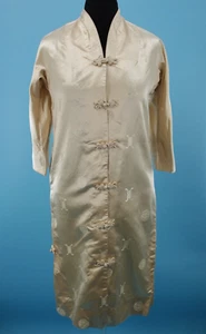VTG 1960s Champagne Rayon & Silk Asian Style Hawaiian Dress Sz M 60s Stan Hicks - Picture 1 of 16