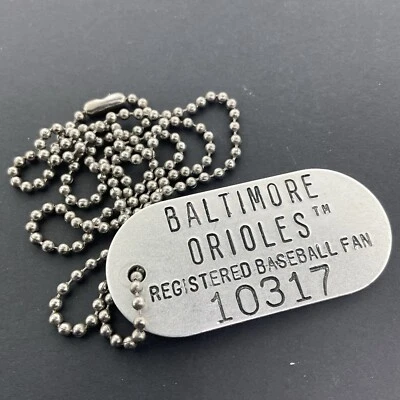 Collectible Baltimore Orioles Registered Baseball Fan Dog Tag Medal Necklace - Image 1 of 3