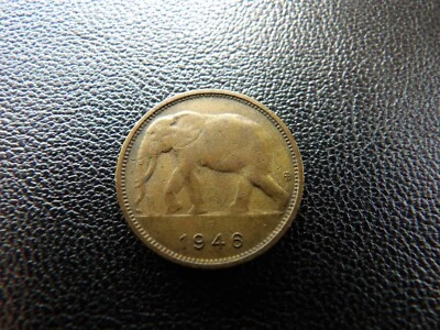 Belgian  Belgium Congo 1946 1 Frank coin African Elephant (19) - Image 1 of 4
