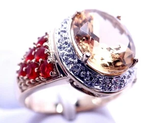 Vinatge 10K G 4,08 ct Citrin, 0,6 ct Mandarinen Granat & 0,06 ct Diamanten, Größe 7 - Bild 1 von 5