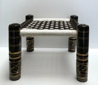 Wooden Hand Made Khatli Traditional Indian Seating Chowki Bajot 44x44x30 cms - Image 1 of 3