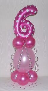 AGE 6 FOIL BALLOON TABLE DECORATION DISPLAY - GIRL - PINK - SIX - 6th BIRTHDAY  