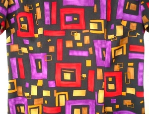 VTG 80S JSJ USA MADE P M RED PURPLE SPACE AGE GEOMETRIC SHEATH SILKY DRESS WOMEN - Picture 1 of 12