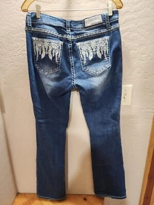 Grace in LA Denim Jeans Women's 30x34 Straight Leg Feathers on Pockets - Picture 1 of 8