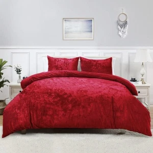 Shiny 4PIECE Duvet Cover Crushed Velvet Complete Bedding Fitted Sheet pillowcase - Picture 1 of 6