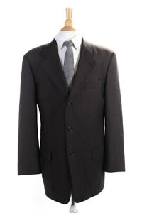 Valentino Mens Pinstriped Three Button Blazer Jacket Brown Wool Size 41 Long