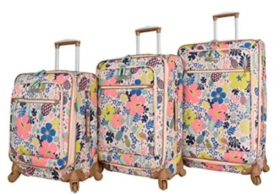 Lily Bloom Designer Pattern Collection 3 Piece Luggage Set Lightweight Suitcase