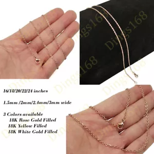 Real 18K Rose Gold Filled Hypo-Allergenic 16"/18"-24" Cable Chain Necklace B146R - Picture 1 of 5