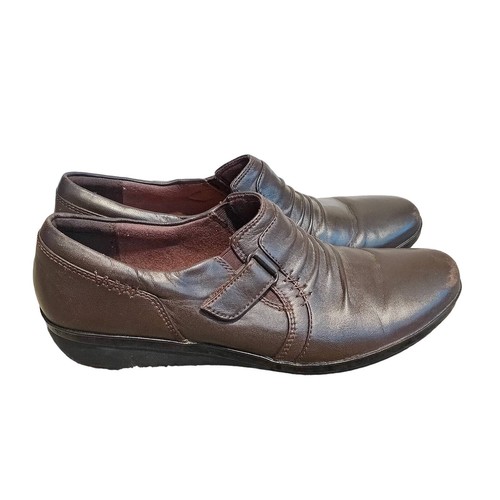 Scarpe mocassino Clarks donna taglia 10 Everlay Coda pelle marrone scuro slip on