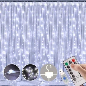300 LED Curtain Fairy String Lights Indoor Controller Window Wedding Decor White - Picture 1 of 17
