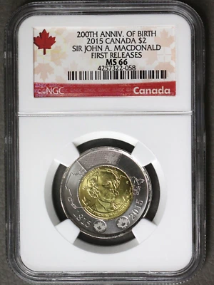 2015 $2 Canada 200th Anniv. Birth Sir John A. Macdonald First Releases NGC MS 66 - Image 1 of 2