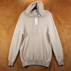 INK + IVY Sweater Womens Medium Tan Pullover Hooded 100% Cashmere Luxury Knit - Picture 1 of 6