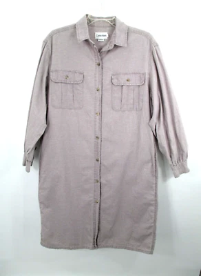 CALVIN KLEIN Midi Shirt Dress Women Large Gray Cotton Pockets Minimalist - Image 1 of 4