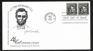 #1303 4c Abraham Lincoln - Lincoln Society of Philately FDC Coil Pair - Picture 1 of 2