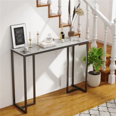Stone Marble Console Table Grained Top Entryway Hallway Display Table Desk Stand - Image 1 of 4