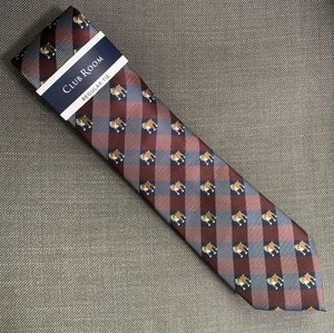 Club Room Men's Classic Neck Tie Burgundy Red/Blue Plaid Dog MSRP $55 - Picture 1 of 3