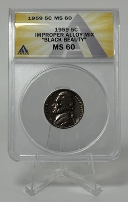 1959 Jefferson Nickel Black Beauty Improper Alloy Mix ANACS MS60 DDO DDR - Image 1 of 4
