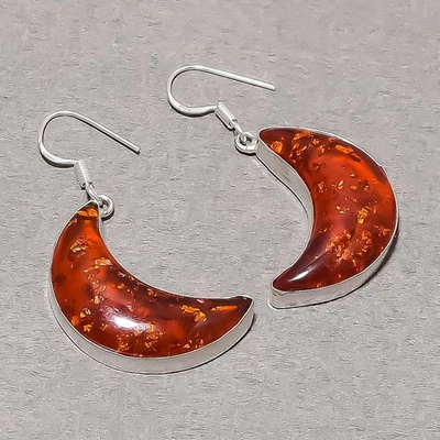 Brinco étnico de pedra preciosa âmbar amarelo feito à mão moda gota e pendurada 2,3" - Imagem 1 de 4