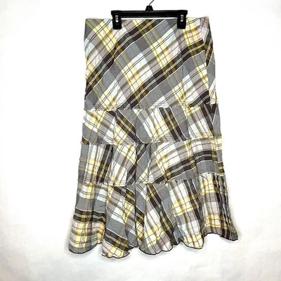 Falda Harold's para mujer 12 Y2K amarilla marrón a cuadros en capas envejecida grunge duende Foto 1 de 4