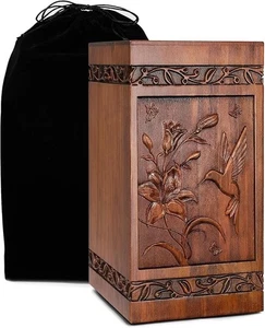 Handcrafted Wooden Cremation Urns for Human Ashes Hummingbird Memorials Funeral - Picture 1 of 7