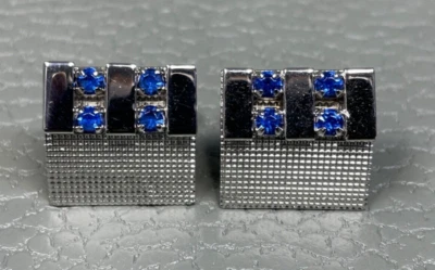 Gemelos vintage enchapados en oro blanco piedra azul de dos niveles Foto 1 de 3