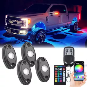 4 Pods LED Rock Light Kit Underglow Lamp Bluetooth App For Ford F-350 Super Duty - Picture 1 of 16