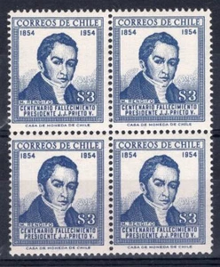 CHILE 1955 STAMP # 557 MNH BLOCK OF FOUR PRESIDENT RENGIFO - Picture 1 of 1