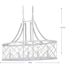 Progress Lighting Bisset weißer Küsten-Kronleuchter mit 5 Lichtern und grauen gewaschenen Holzperlen - Bild 1 von 10