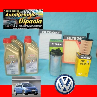 KIT TAGLIANDO VW VOLKSWAGEN POLO 9N 1.4 TDI 70 75 80 CV CASTROL 5W30 + 4 FILTRI - Immagine 1 di 2