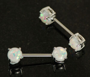 PAIR Opal Glitter Nipple Bar Front Facing Prong Set 14g 9/16" Synthetic stone