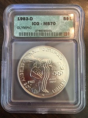 1983-D Olympics Discus Thrower $1 ICG MS70 Silver Dollar - VERY RARE!! - Image 1 of 2