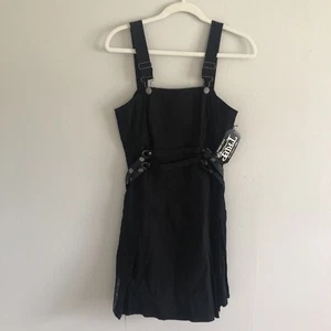 TRIPP NYC Bib Overall Black Strap Bondage Mini Dress Goth Pleated NEW WITH TAGS - Picture 1 of 15