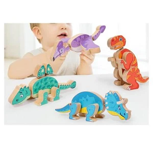 4Pcs Wooden Stem Dinosaur Builder for Kids Boys Girls Children - Picture 1 of 4