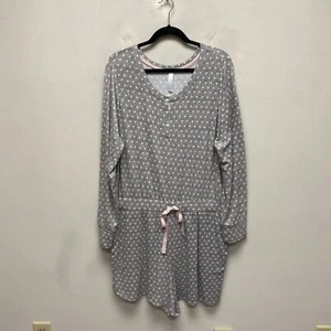 Sleep Cacique Lane Bryant Gray White Polka Dot Long Sleeve Henley Romper 18/20 - Picture 1 of 9