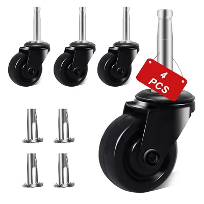 Juego de 4 ruedas de goma antiguas de vástago y zócalo de 1-5/8" para muebles Foto 1 de 4
