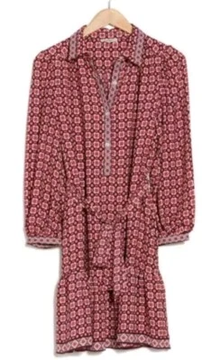 MAX STUDIO Red Pink Print Mini Shift Crepe Dress XS Coquette Flowy Boho NEW  - Image 1 of 4