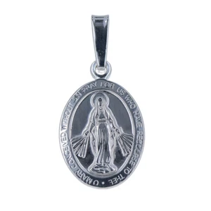Sterling Silver, Miraculous Mary Pendant, Two-Sided Oval Medallion, 1 in Pendant - Picture 1 of 3
