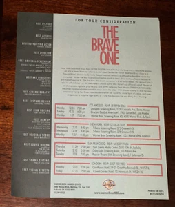 The Brave One Academy Film Screening Invitation Movie Schedule Jodie Foster - Picture 1 of 2