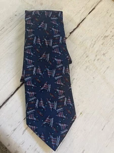 Fil A Fil Tie 100% Silk Made in France Retro Vintage Blue Sea Horse Ocean Wave - Picture 1 of 5