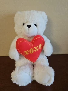 Hug Fun WHITE TEDDY BEAR W/RED HEART 17" Plush Stuffed Animal XOXO - Picture 1 of 5
