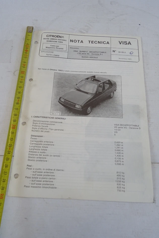 manuale allegato Citroen Visa Super e decapottabile VD SERIE VG versione D - Immagine 1 di 4