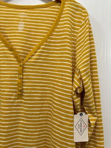 St John Bay Women Striped Henley Top Cotton Yellow size 2XL - Picture 1 of 7