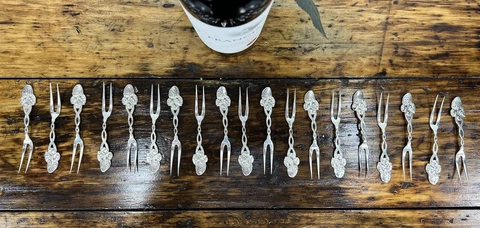 Sterling Cocktail Forks STRAWBERRY Motif Handle Signed Set Of 19 Cover