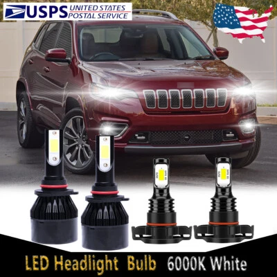 Lâmpadas de farol de LED feixe alto e baixo + farol de neblina C9B para Jeep Cherokee 2016-2019 - Imagem 1 de 4