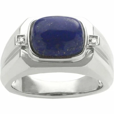 Lapislázuli natural con anillo de plata enchapado en oro blanco de 14K para hombre #978 Foto 1 de 4
