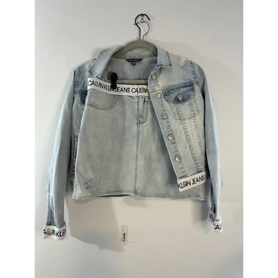 Calvin Klein Jeans Denim Jacket & Skirt Set Distressed Light Wash Size 12 - Image 1 of 4